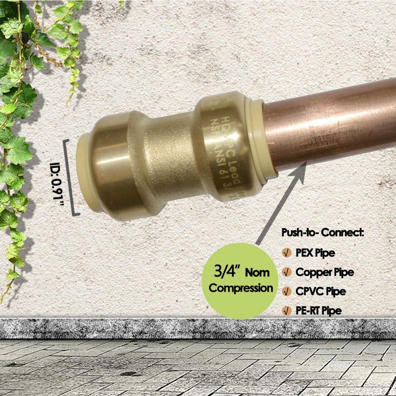 HQMPC Pex Fittings 3/4 inch Straight Coupling Push Fit PEX Fitting, Push-to-Connect Copper, CPVC, No Pb Brass Plumbing Fit (6PCS, 3/4") - Image 2